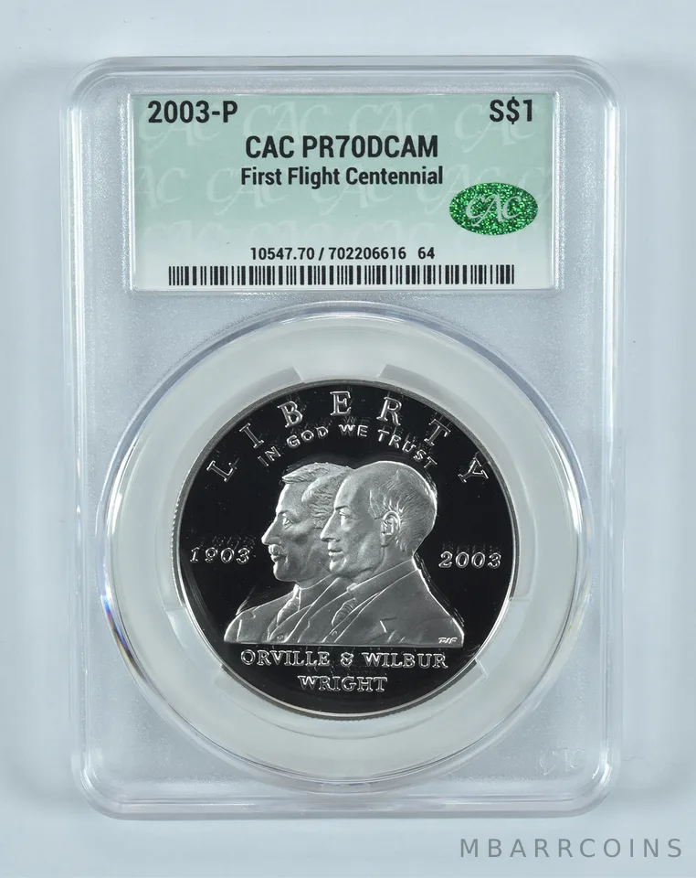 2003-P First Flight Commemorative Silver Dollar PR70 DCAM CAC CACg