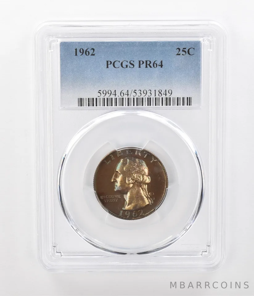 1962 Washington Quarter PR64 PCGS Beautiful Tone *1129