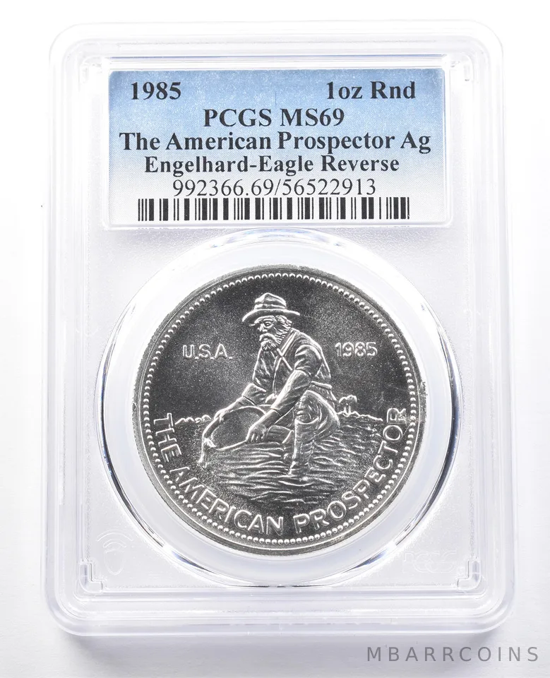 1985 Engelhard Prospector 1 Oz Silver Round Eagle Reverse MS69 PCGS
