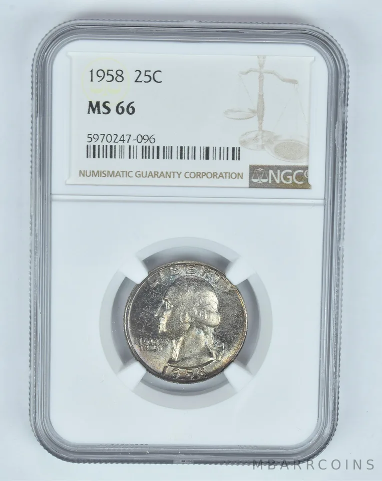 MS66 1958 Washington Quarter - Graded NGC - INSANE Tone a8896