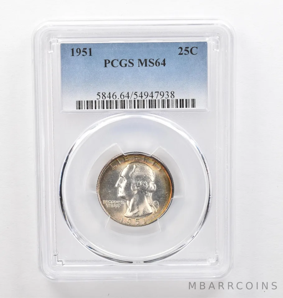1951 Washington Quarter MS64 PCGS Beautiful Tone *0298