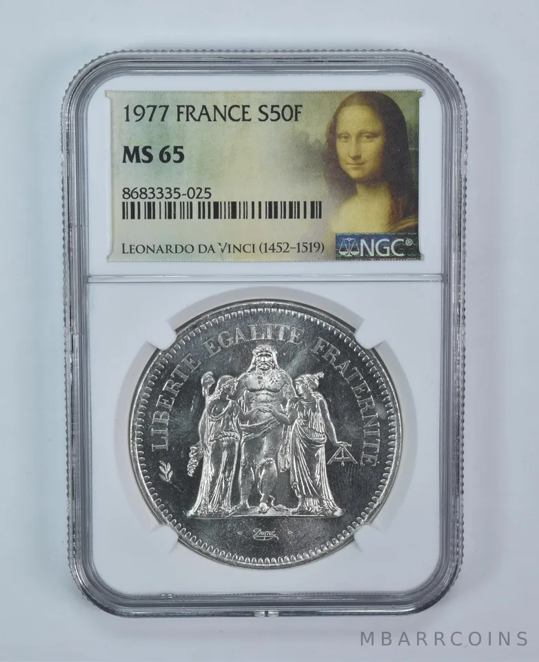 1977 France 50 Francs Silver MS65 NGC Mona Lisa Label