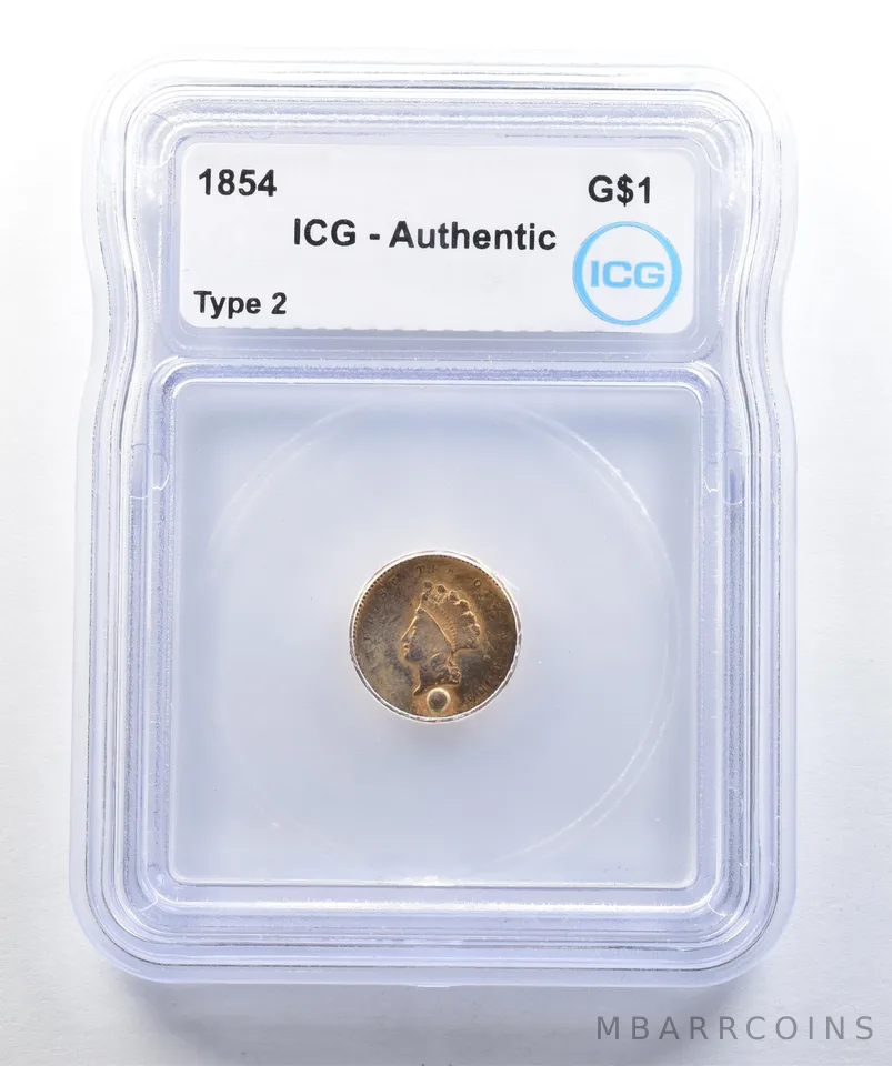 1854 $1 Indian Princess Head Gold Dollar Type 2 Authentic ICG *1596