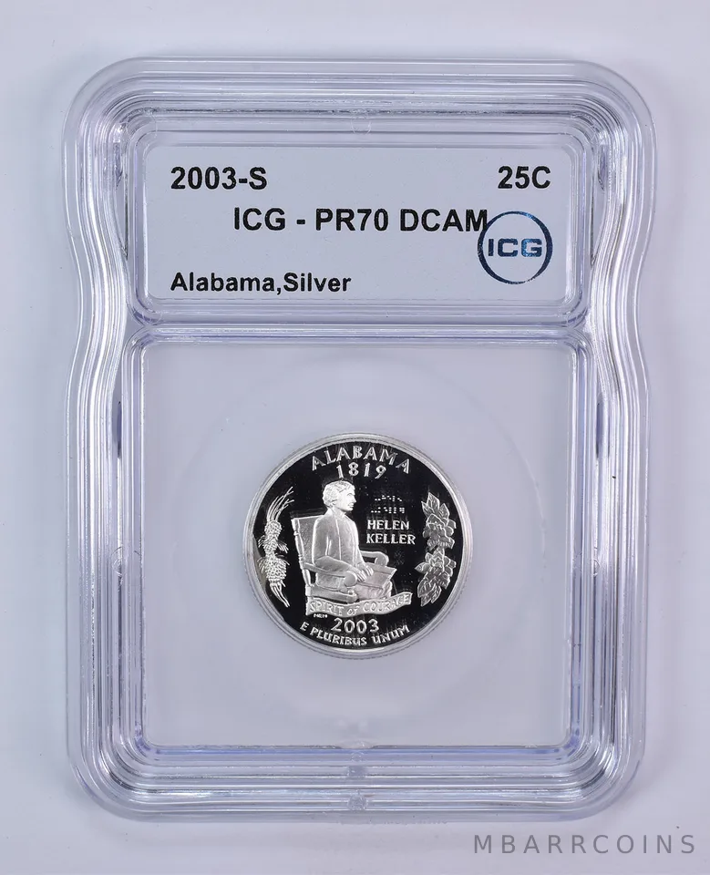 2003-S Washington State Quarter Alabama Silver PR70 DCAM ICG