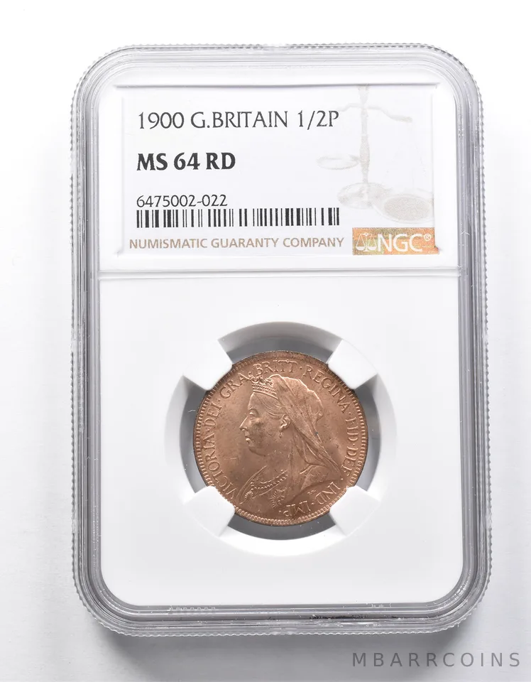 MS64 RD 1900 Great Britain 1/2 Penny NGC *9885