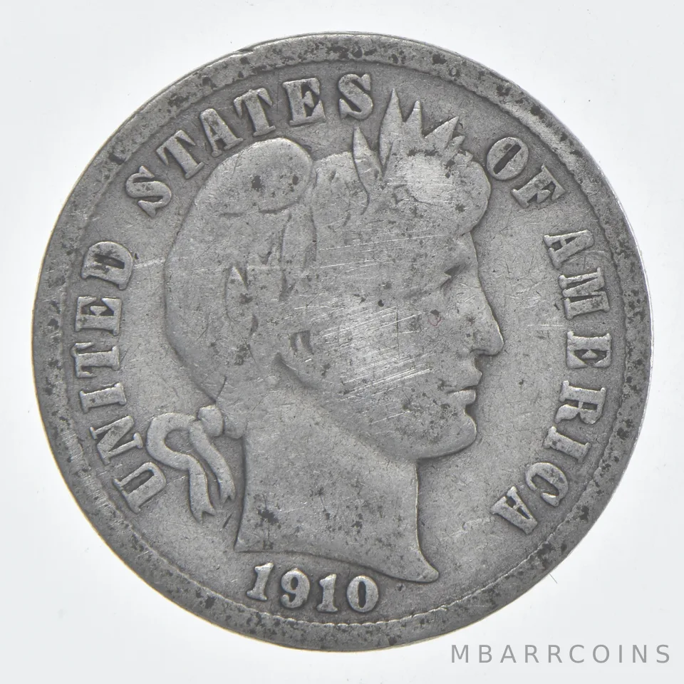 1910 (P) Barber Dime 90% Silver VG Condition