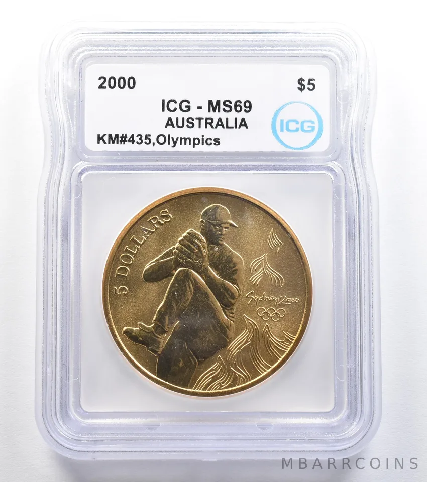 2000 Australia 5 Dollar Sydney Olympics Baseball KM#435 MS69 ICG *7889