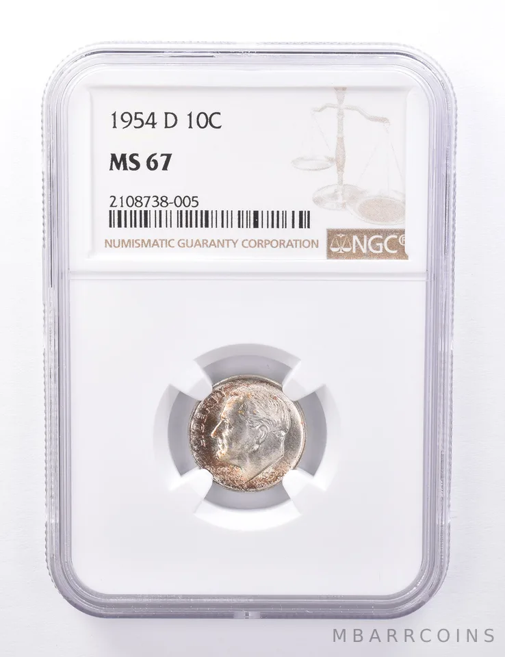 MS67 1954-D Roosevelt Dime - Graded NGC Toned a4260