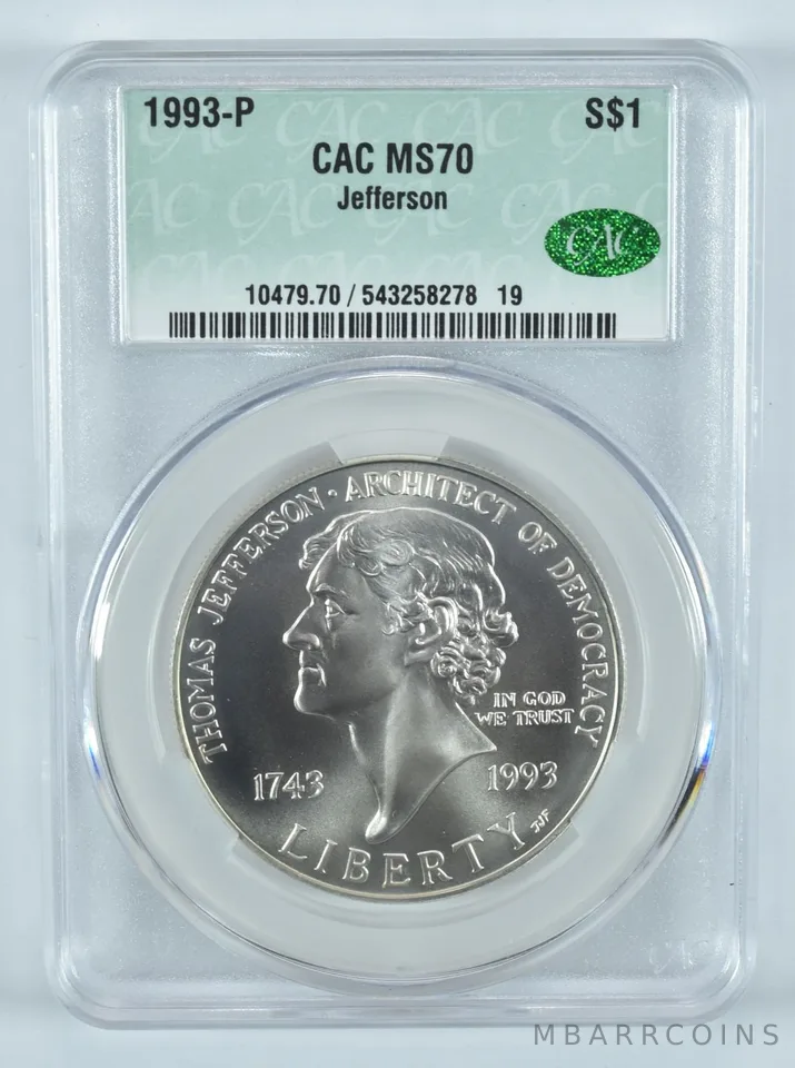 1993-P Thomas Jefferson Commemorative Silver Dollar MS70 CAC