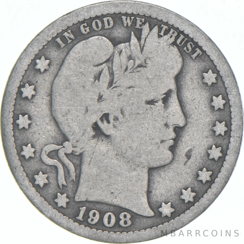 1908 Barber Quarter Average Circ