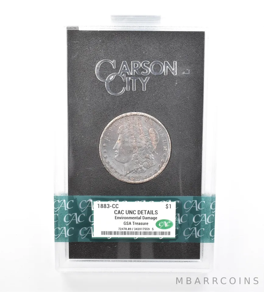1883-CC Morgan Silver $1 GSA Treasure Unc Detail Environ. Damage CACg Tone a1566