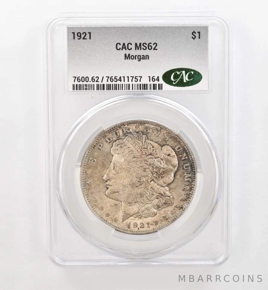 1921 Morgan Silver Dollar MS62 CAC CACg Beautiful Tone *0486