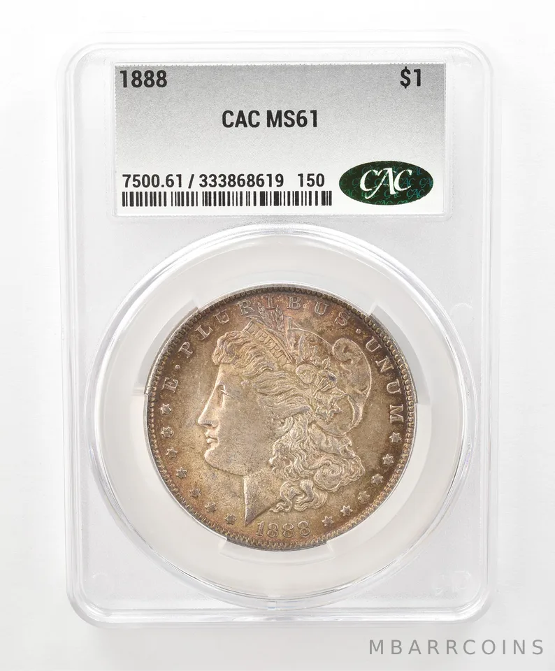 1888 Morgan Silver Dollar MS61 CAC CACg Beautiful Tone a6615