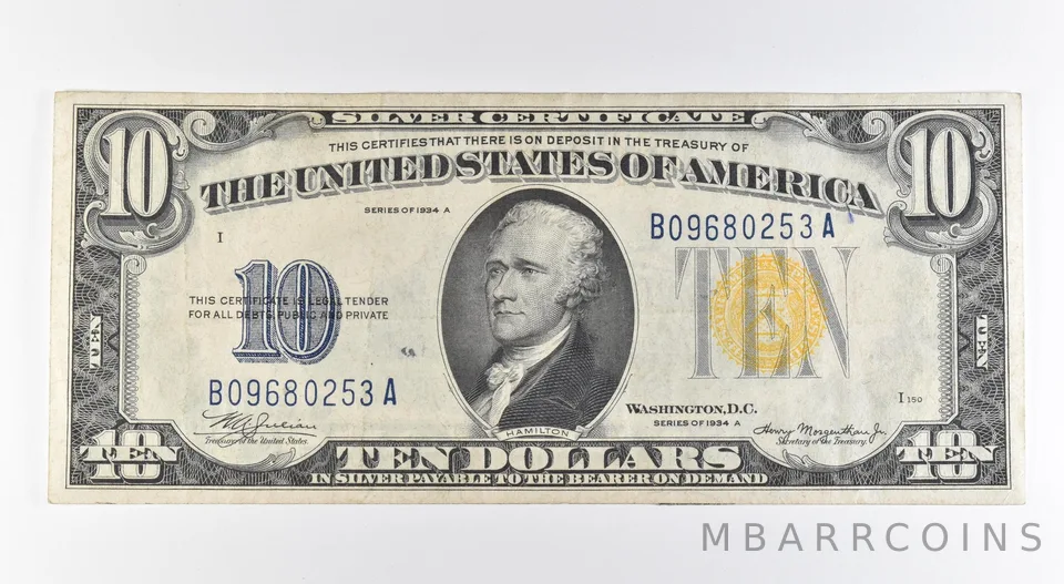 1934 A $10 Silver Certificate Yellow Seal North Africa Fr#2309 *0431