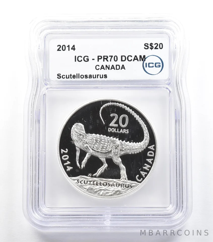 2014 Canada 20 Dollars Silver 1 Oz Scutellosaurus PR70 DCAM ICG *5555