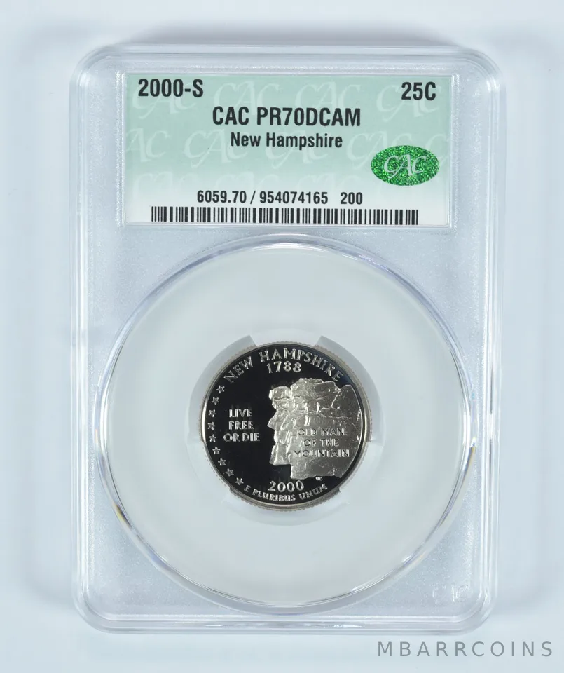 2000-S Washington State Quarter New Hampshire PR70 DCAM CAC CACg
