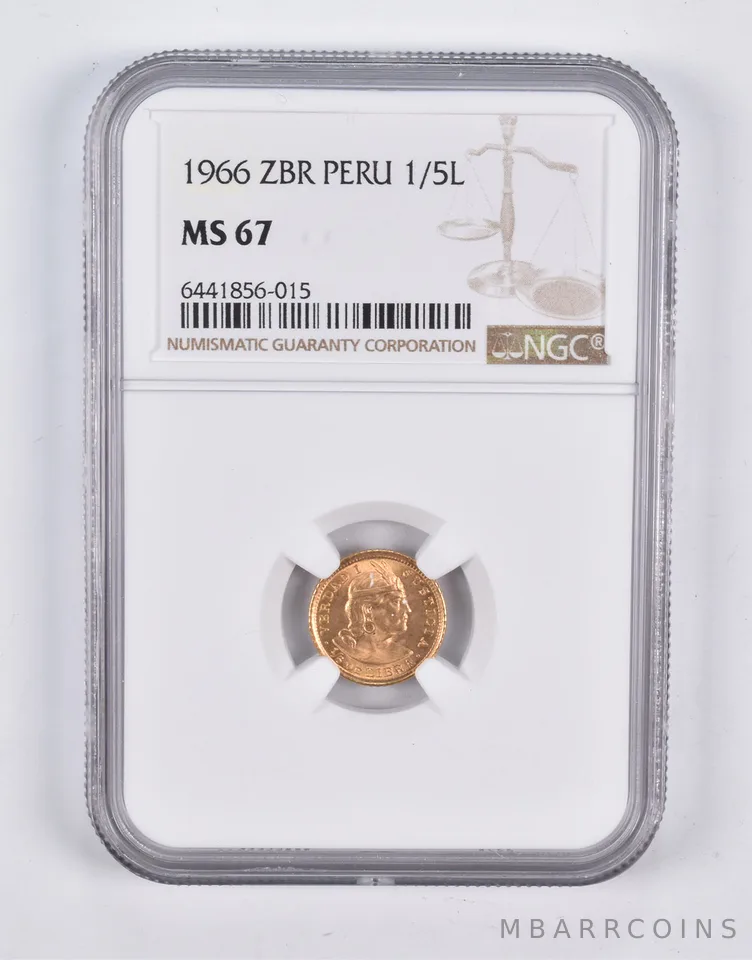 MS67 1966 ZBR Peru 1/5 Lire NGC *2197