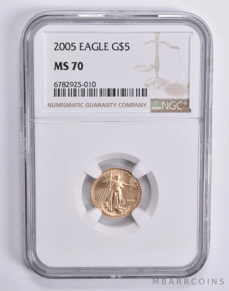 2005 $5 American Gold Eagle 1/10 Oz MS70 NGC Brown Label