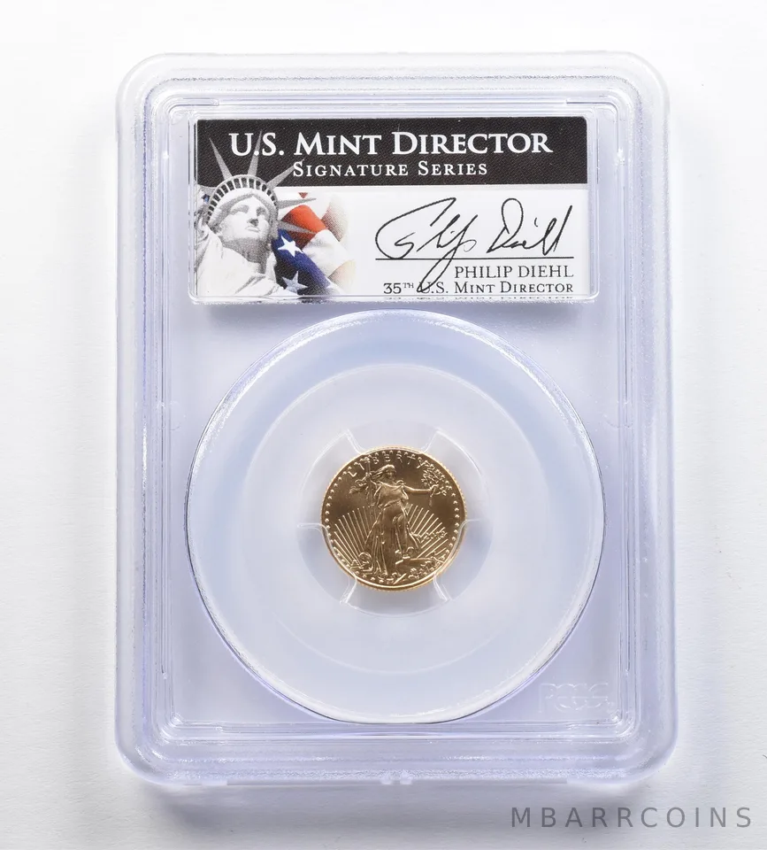 2013 $5 American Gold Eagle Philip Diehl 1/10 Oz Gold MS70 PCGS *9578
