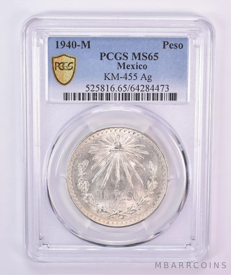 1940 M Mexico Peso Silver KM-455 MS65 PCGS Blue Label