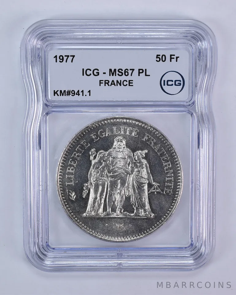 1977 France 50 Francs KM#941.1 MS67 PL ICG
