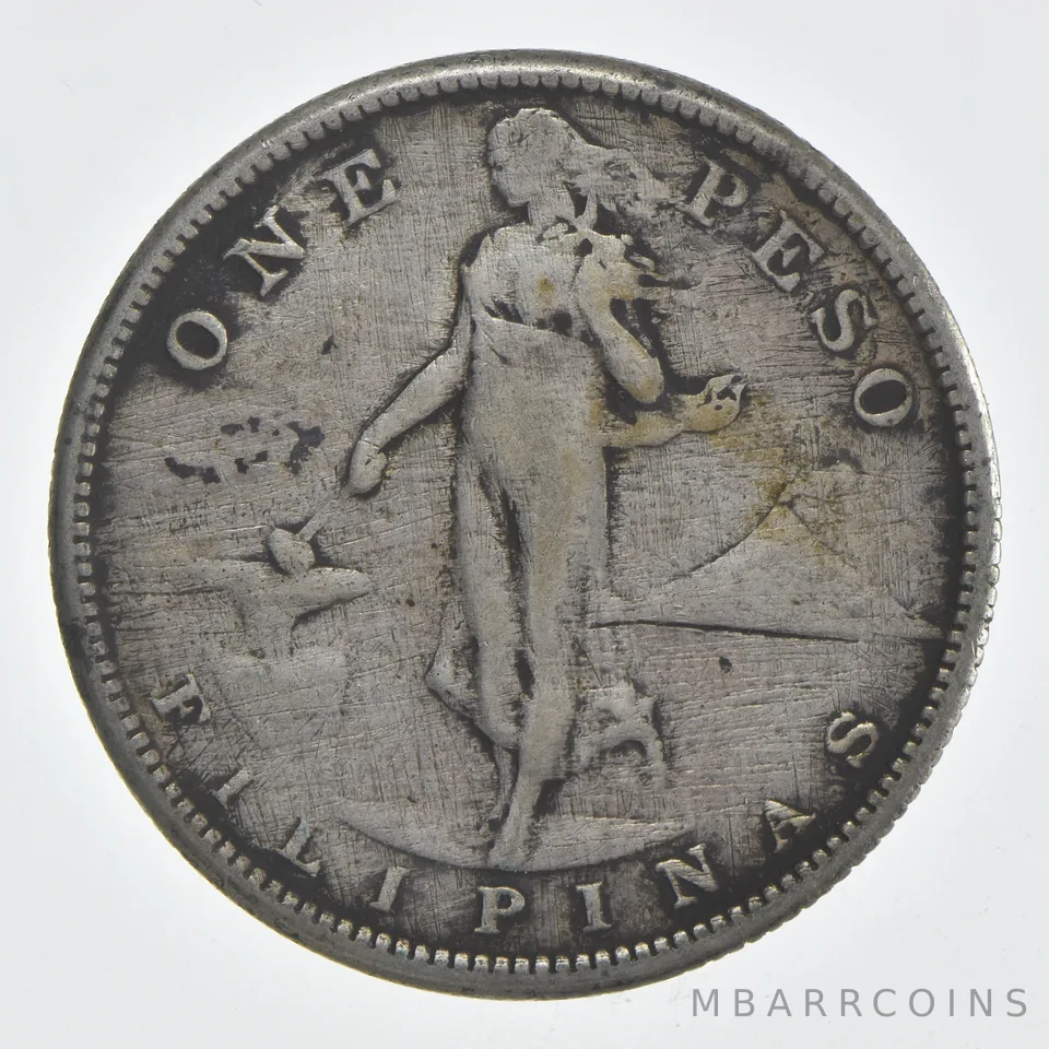 1908-S Philippines 1 Peso Beautiful Tone *0481