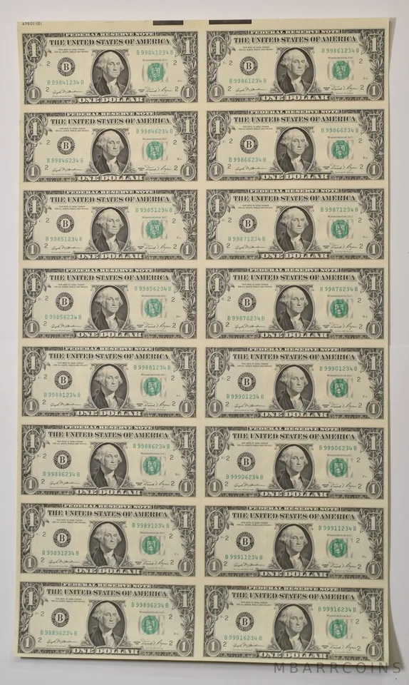 Lot (16) 1981 $1 New York NY FRN Green Seal Uncut Sheet a5920