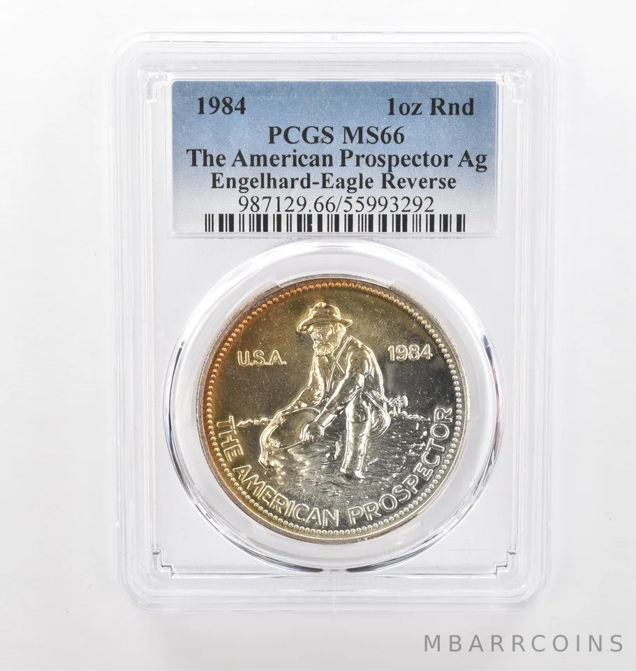 1984 Engelhard Prospector 1 Oz Silver Eagle Reverse MS66 PCGS Nice Tone *2172