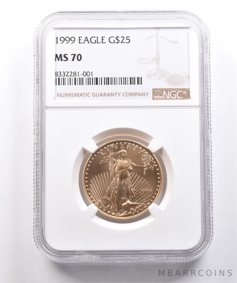 1999 $25 American Gold Eagle 1/2 Oz 0.5 Oz Gold MS70 NGC a4975