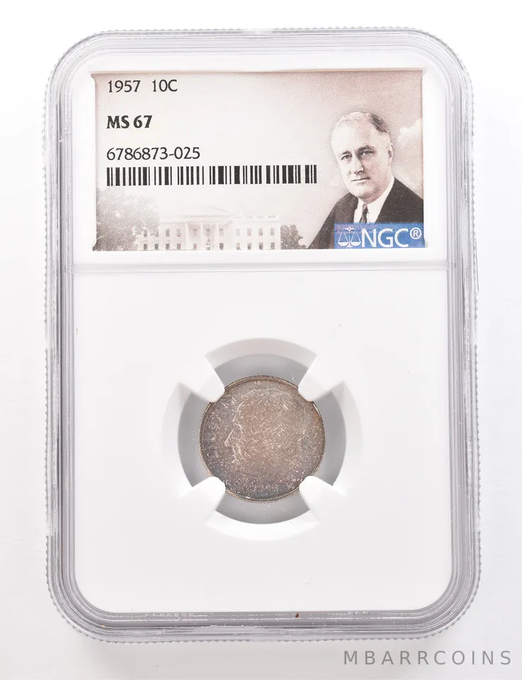 1957 Roosevelt Dime MS67 NGC Beautiful Tone *3391