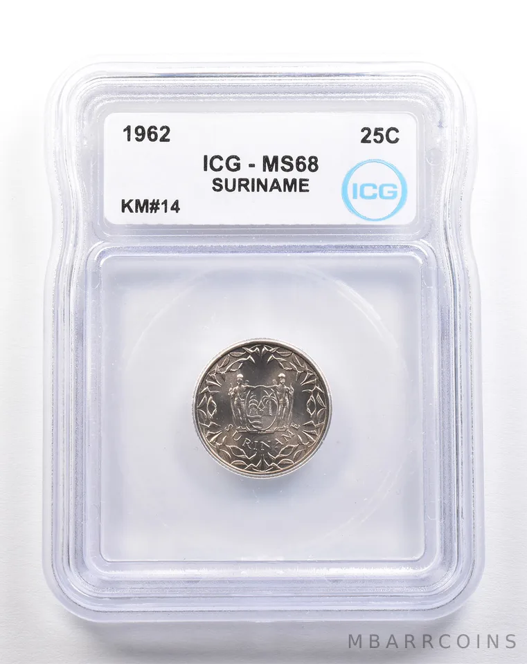 1962 Suriname 25 Cents KM#14 MS68 ICG *5466
