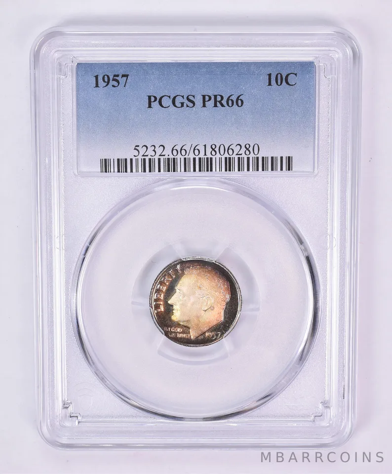 1957 Roosevelt Dime PR66 PCGS Beautiful Tone *1086