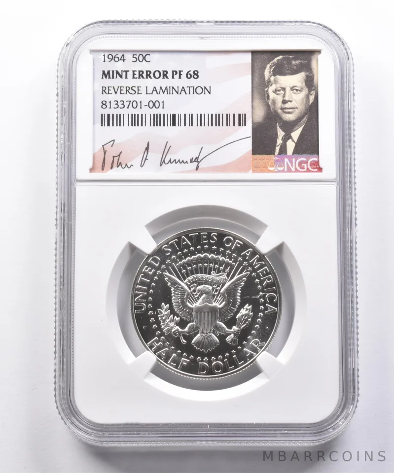 Mint Error PF68 1964 Kennedy Half Dollar Reverse Lamination NGC *4994