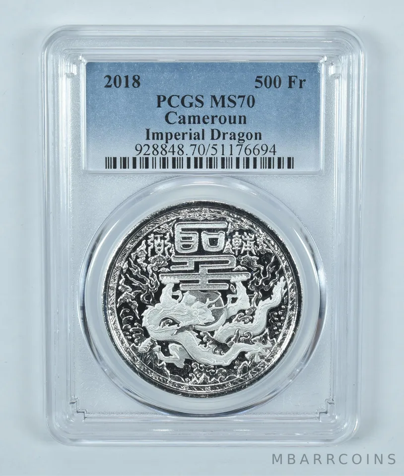 2018 Cameroun 500 Francs CFA Silver Imperial Dragon MS70 PCGS