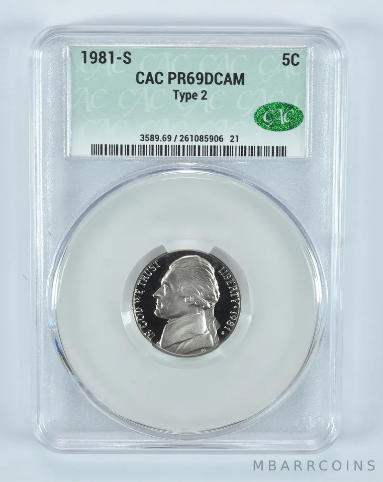 1981-S Jefferson Nickel Type 2 PR69 DCAM CAC CACg