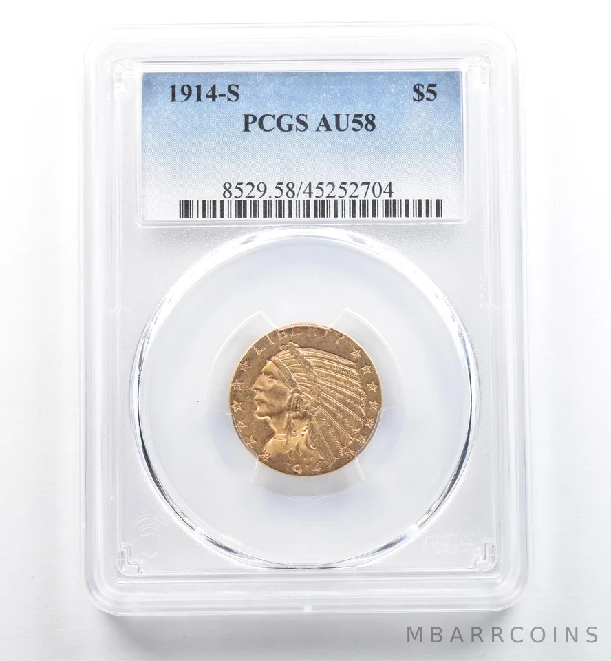 1914-S $5 Indian Head Gold Half Eagle AU58 PCGS *6526