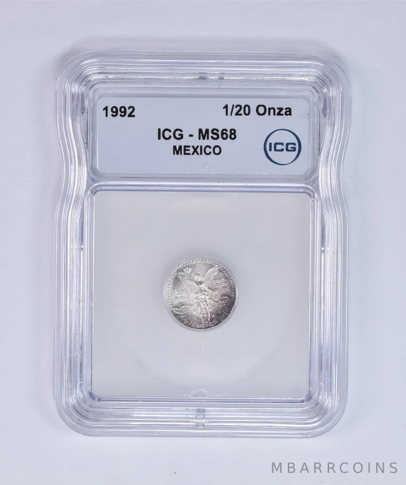 1992 Mo Mexico 1/20 Onza Silver Libertad MS68 ICG Beautiful Tone *8008