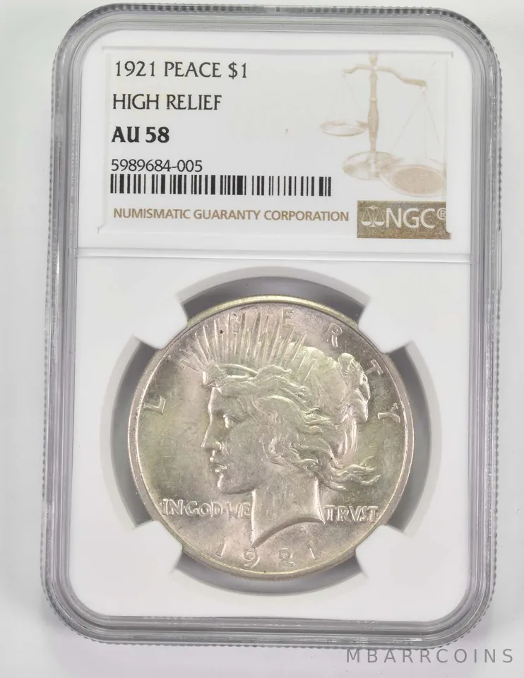 AU58 1921 Peace Silver Dollar - High Relief - Graded NGC *9695