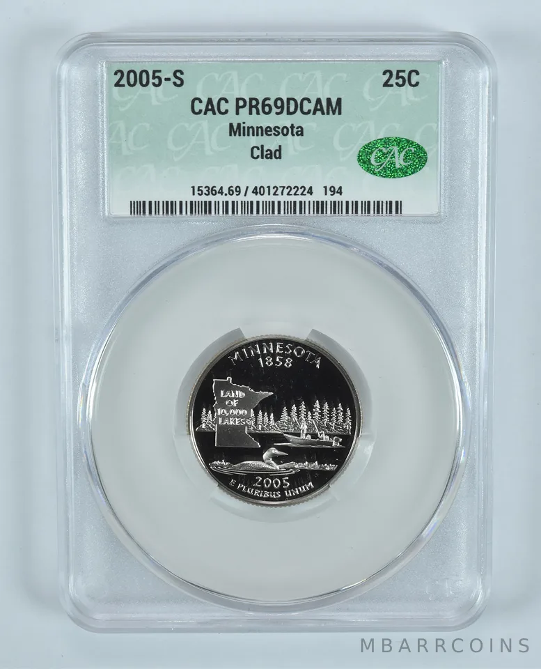 2005-S Washington State Quarter Minnesota CLAD PR69 DCAM CAC CACg