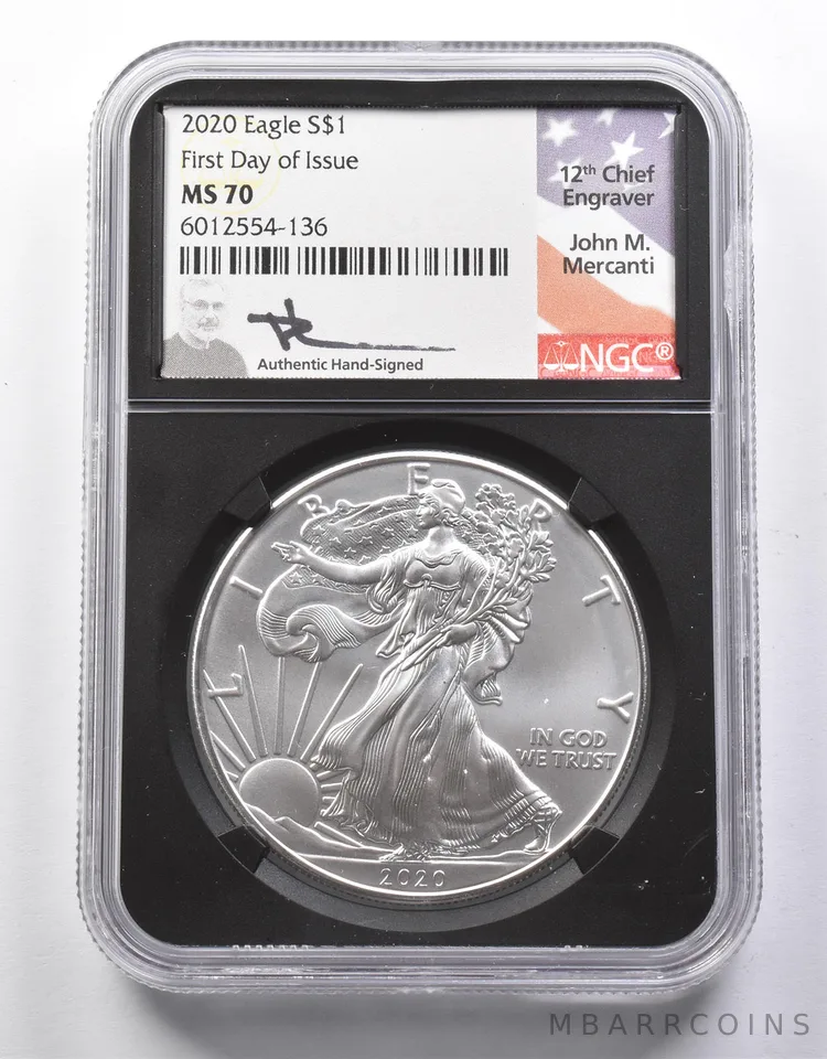 MS70 2020 American Silver Eagle FDOI Mercanti Signed NGC a8674