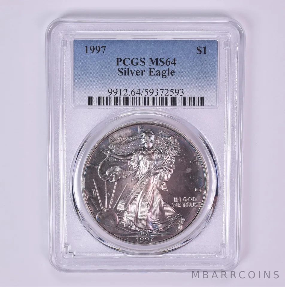 1997 American Silver Eagle MS64 PCGS Beautiful Tone *1484