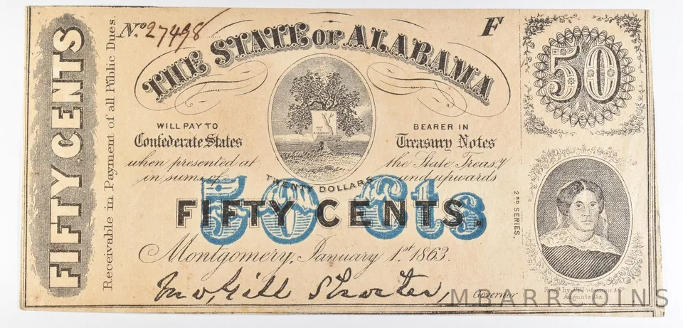 1863 50 Cents Alabama Obsolete Note *8616