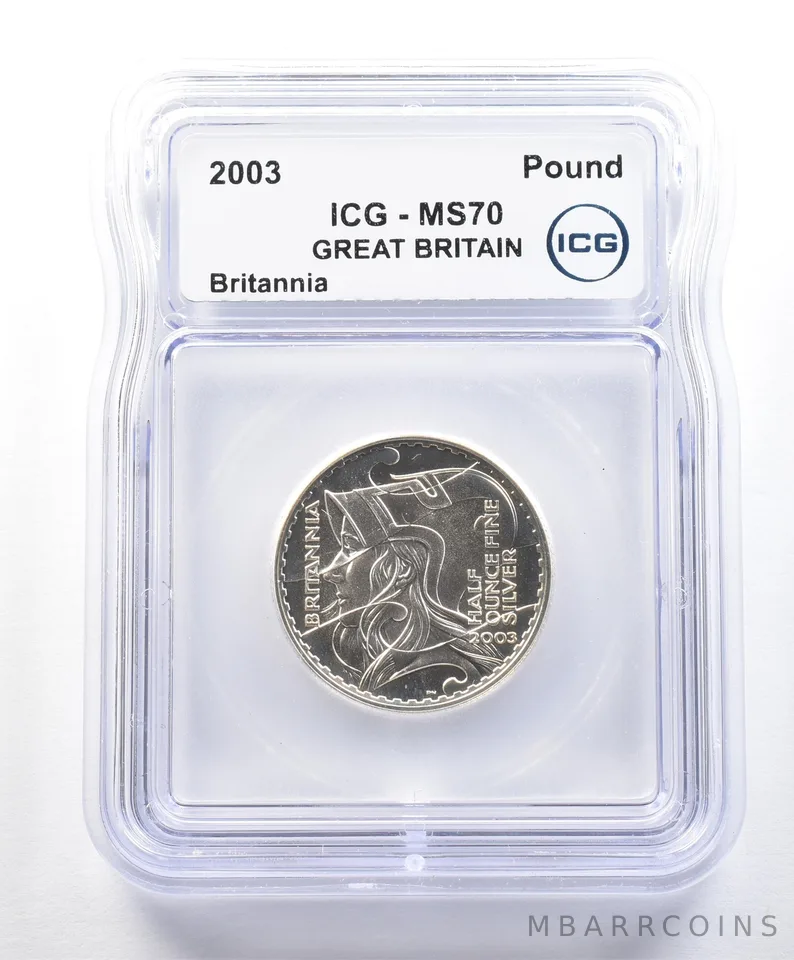 2003 Great Britain 1 Pound Silver Britannia 1/2 Oz MS70 ICG *8999