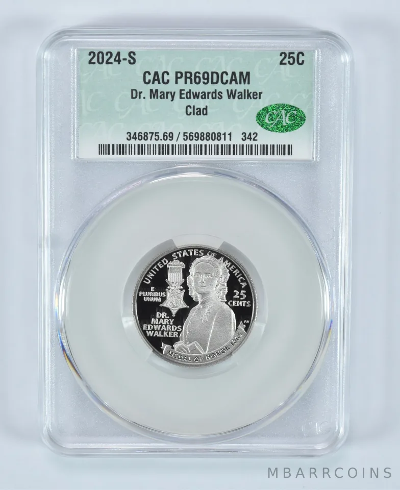 2024-S Washington Quarter Clad Dr Mary Edwards Walker PR69 DCAM CAC CACg