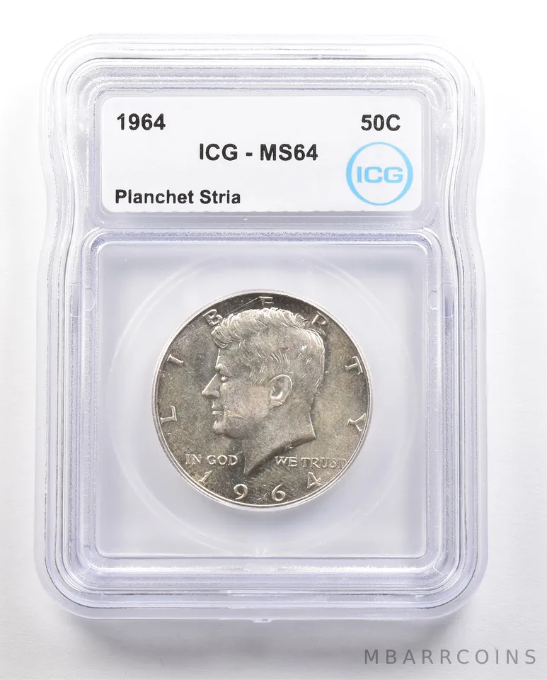 1964 Kennedy Half Dollar Planchet Stria MS64 ICG *6423