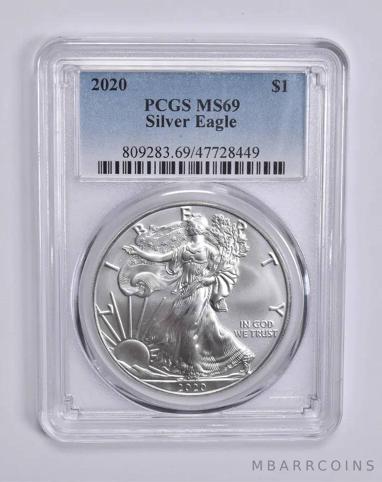 2020 American Silver Eagle 1 Oz MS69 PCGS Blue Lbl