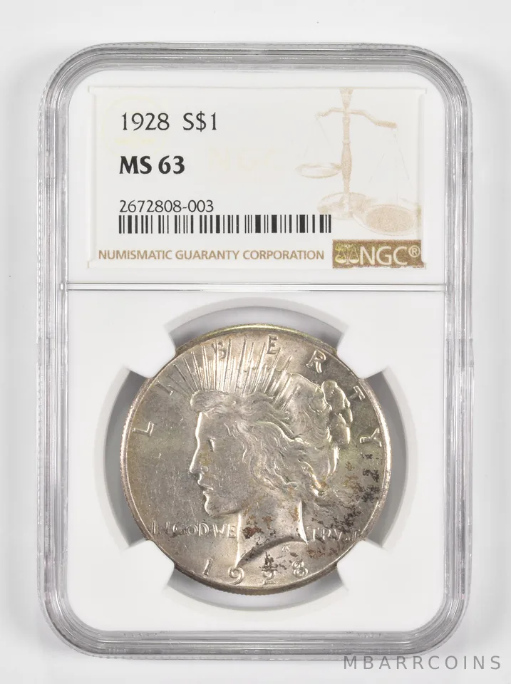MS63 1928 Peace Silver Dollar NGC *1278