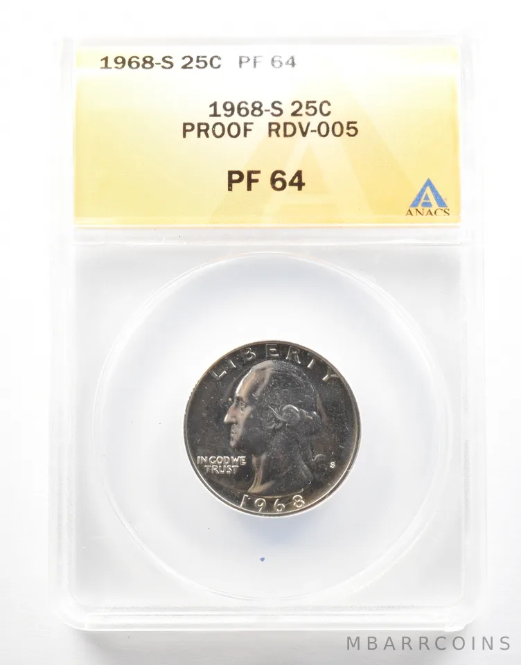 1968-S Washington Quarter RDV-005 PF64 ANACS *2114