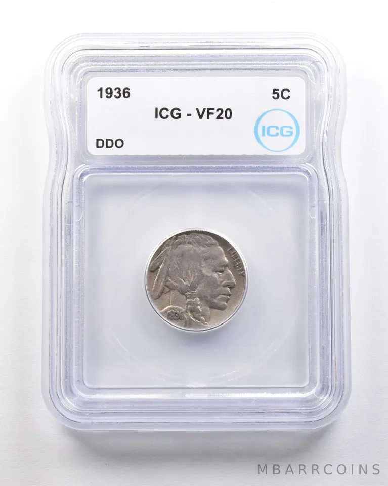 1936 Indian Head Buffalo Nickel Mint Error DDO VF20 ICG a1728