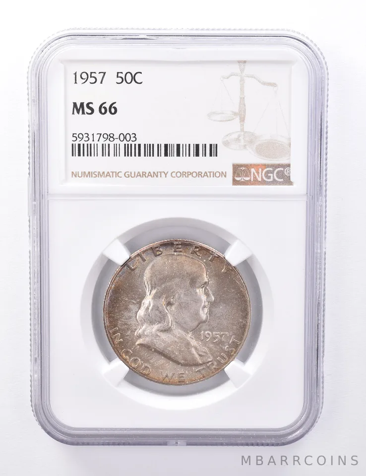 MS66 1957 Franklin Half Dollar - Graded NGC Toned *4235